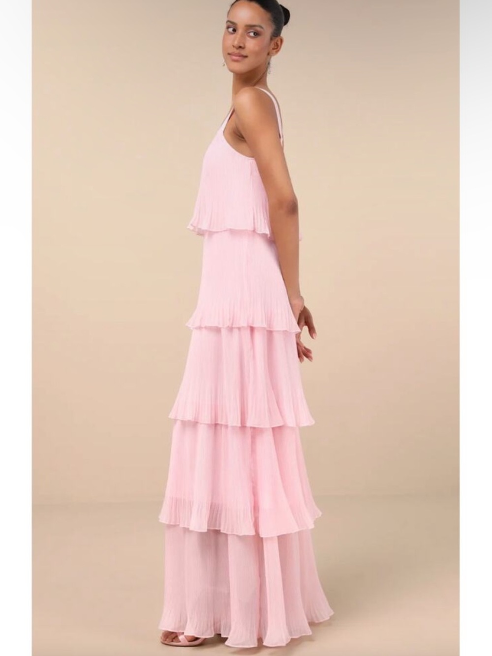 Lulus XL NEW Elegant Nature Blush Pink Pleated Sleeveless Tiered Maxi Dress